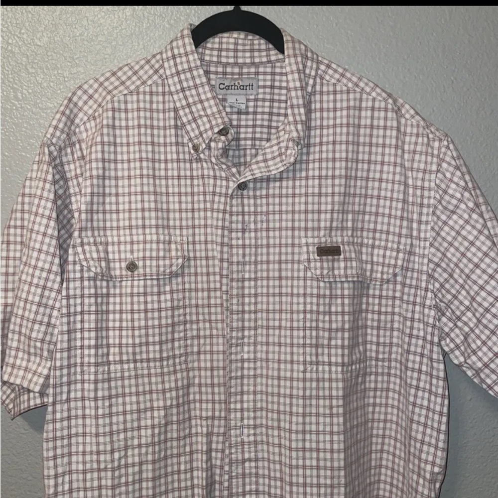 Carhartt Button Down Shirt Mens L Red Blue Short Sleeve